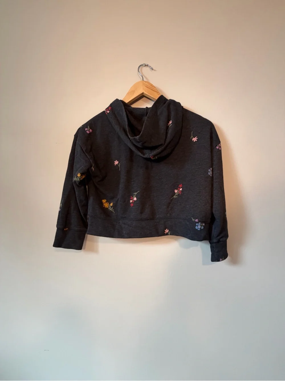 Old Navy Black Hooded Zip Sweatshirt with Floral Print